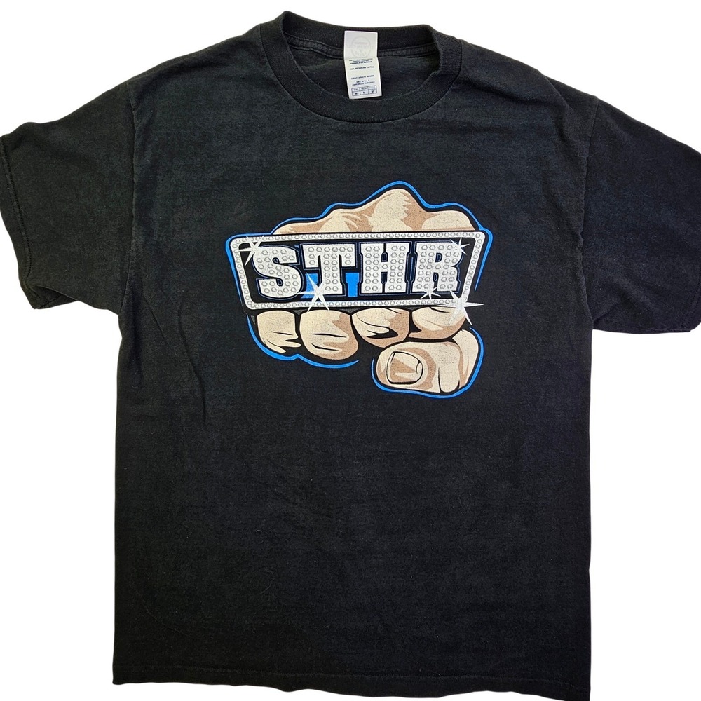 STHR Fist Graphic T Shirt Men's Medium Delta Pro Weight Black Short Sleeve Tee